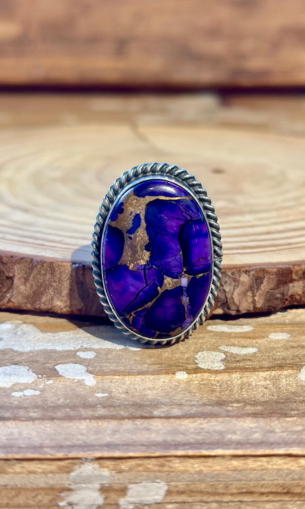 MARY ANN SPENCER Purple Dahlia Kingman Turquoise & Silver Ring 26R60 • Size 9.5