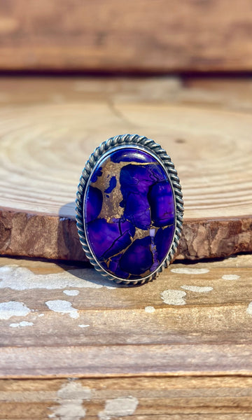 MARY ANN SPENCER Purple Dahlia Kingman Turquoise & Silver Ring 26R60 • Size 9.5