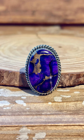 MARY ANN SPENCER Purple Dahlia Kingman Turquoise & Silver Ring 26R60 • Size 9.5