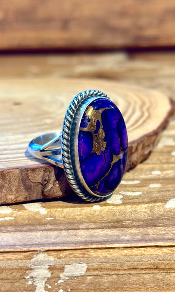 MARY ANN SPENCER Purple Dahlia Kingman Turquoise & Silver Ring 26R60 • Size 9.5