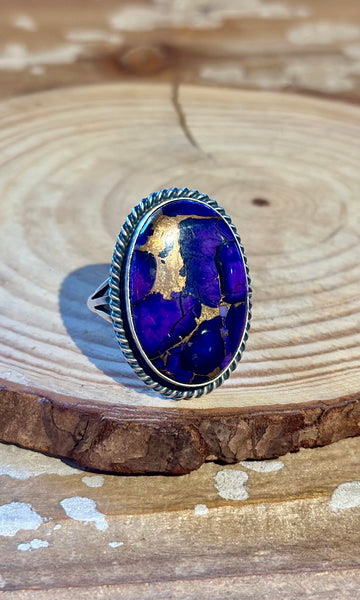 MARY ANN SPENCER Purple Dahlia Kingman Turquoise & Silver Ring 26R60 • Size 9.5