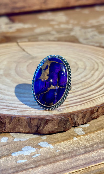 MARY ANN SPENCER Purple Dahlia Kingman Turquoise & Silver Ring 26R60 • Size 9.5