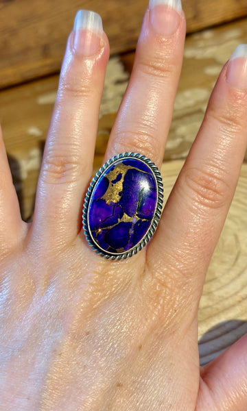 MARY ANN SPENCER Purple Dahlia Kingman Turquoise & Silver Ring 26R60 • Size 9.5