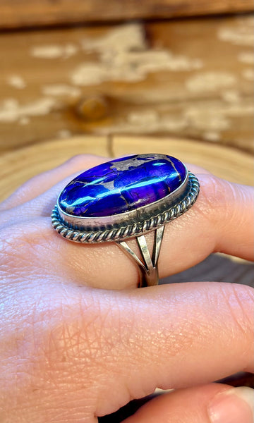 MARY ANN SPENCER Purple Dahlia Kingman Turquoise & Silver Ring 26R60 • Size 9.5