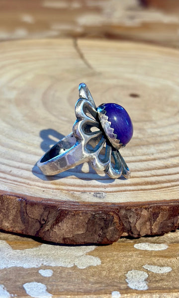 SANDCAST SILVER FLOWER Purple Charoite Navajo Ring 26R57 • Size 7.5