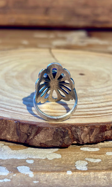 SANDCAST SILVER FLOWER Purple Charoite Navajo Ring 26R57 • Size 7.5