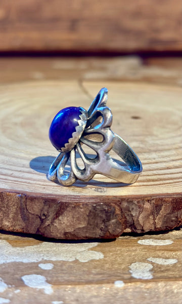 SANDCAST SILVER FLOWER Purple Charoite Navajo Ring 26R57 • Size 7.5