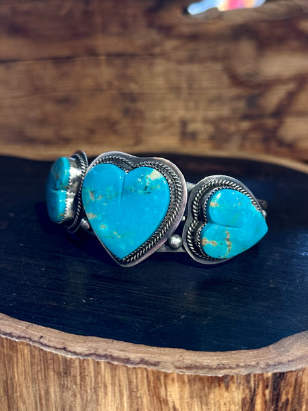 BUFFALO DANCER Lawrence Archuleta Turquoise Hearts & Silver Cuff 26C23 | 48g