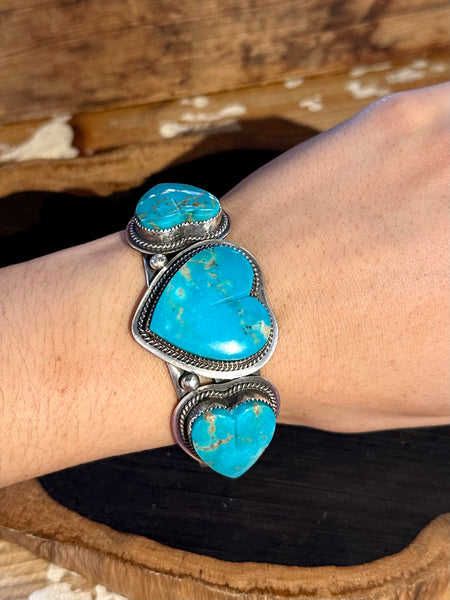 BUFFALO DANCER Lawrence Archuleta Turquoise Hearts & Silver Cuff 26C23 | 48g