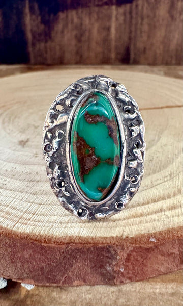 MELTED EARTH Silver & Turquoise Ring • Size 6 1/4