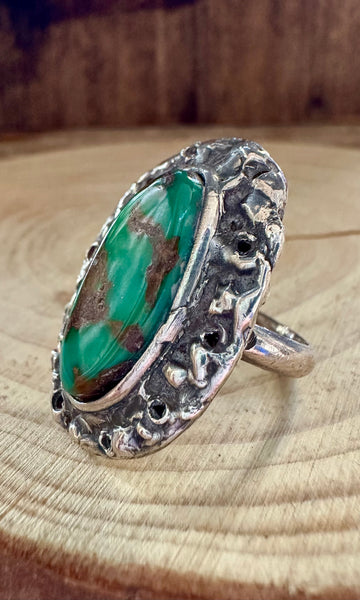 MELTED EARTH Silver & Turquoise Ring • Size 6 1/4