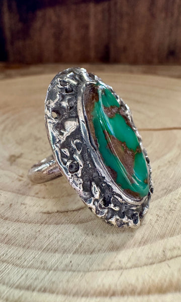 MELTED EARTH Silver & Turquoise Ring • Size 6 1/4