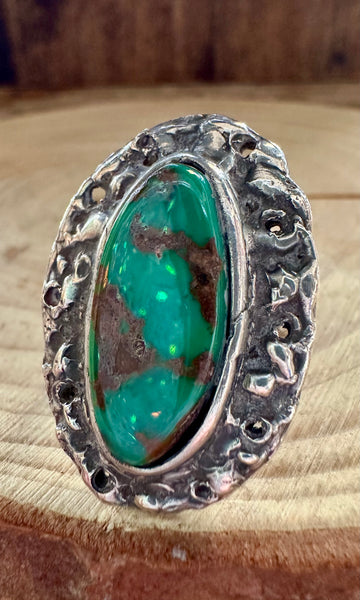 MELTED EARTH Silver & Turquoise Ring • Size 6 1/4