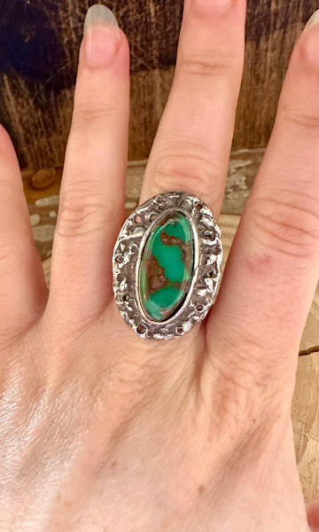 MELTED EARTH Silver & Turquoise Ring • Size 6 1/4