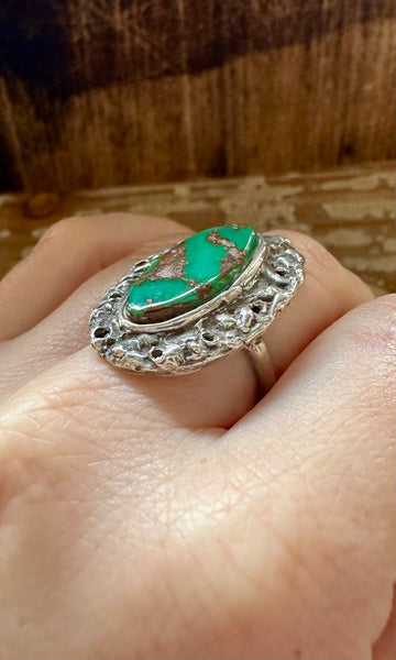 MELTED EARTH Silver & Turquoise Ring • Size 6 1/4