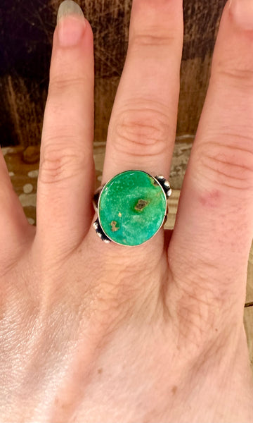 SEA URCHIN GREEN D&D Sterling Silver and Turquoise Ring • Size 8