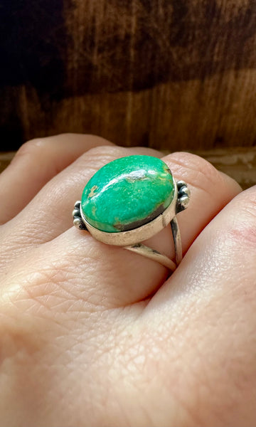 SEA URCHIN GREEN D&D Sterling Silver and Turquoise Ring • Size 8