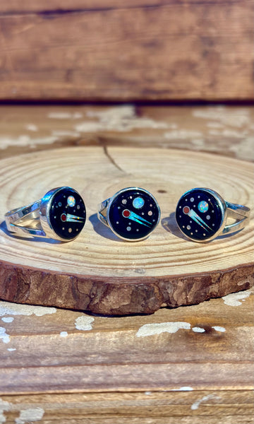 MATTHEW JACK ZUNI Silver Pueblo Night Sky Inlay Rings 26R58 • Multiple Sizes