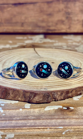 MATTHEW JACK ZUNI Silver Pueblo Night Sky Inlay Rings 26R58 • Multiple Sizes