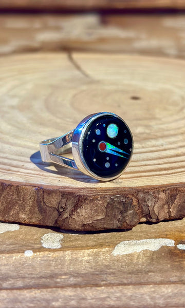 MATTHEW JACK ZUNI Silver Pueblo Night Sky Inlay Rings 26R58 • Multiple Sizes