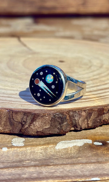 MATTHEW JACK ZUNI Silver Pueblo Night Sky Inlay Rings 26R58 • Multiple Sizes