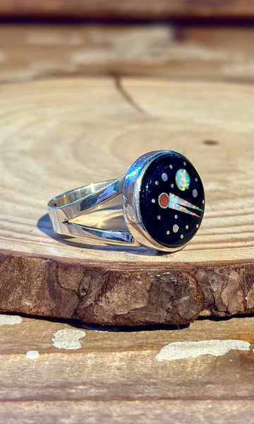 MATTHEW JACK ZUNI Silver Pueblo Night Sky Inlay Rings 26R58 • Multiple Sizes