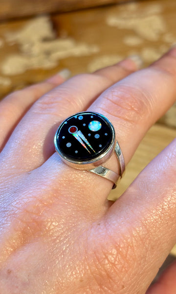 MATTHEW JACK ZUNI Silver Pueblo Night Sky Inlay Rings 26R58 • Multiple Sizes