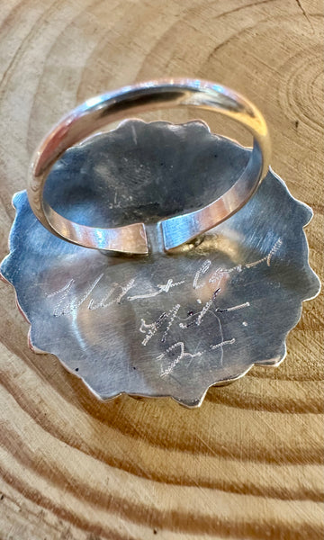 ZUNI SUN FACE Silver Turquoise Coral & Mother of Pearl Inlay Ring 26R62 • Sizes 7 1/4, 10