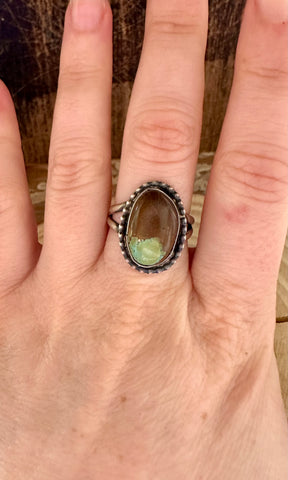 VINTAGE DINO EGG Silver & Turquoise Ring • Size 7 1/2