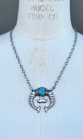 NAVAJO NAJA Silver & Turquoise Adjustable Necklace 26N08