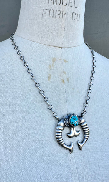 NAVAJO NAJA Silver & Turquoise Adjustable Necklace 26N08
