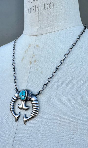 NAVAJO NAJA Silver & Turquoise Adjustable Necklace 26N08