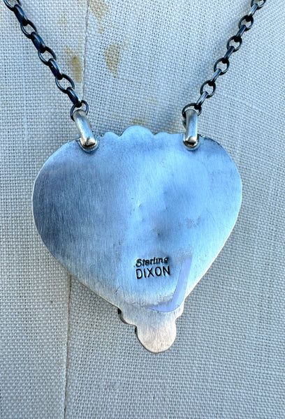 JOHNNY DIXON Navajo Silver & Kingman Turquoise Heart Necklace