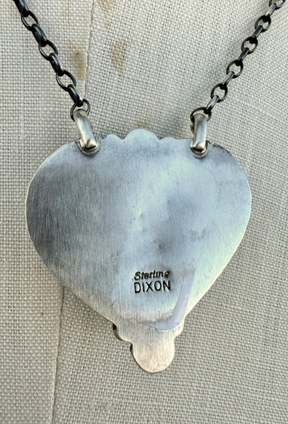 JOHNNY DIXON Navajo Silver & Kingman Turquoise Heart Necklace