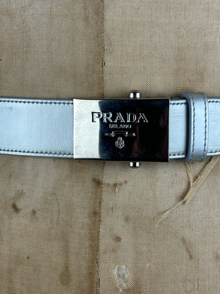 PRADA Milano 90s Silver  Leather Belt • Small