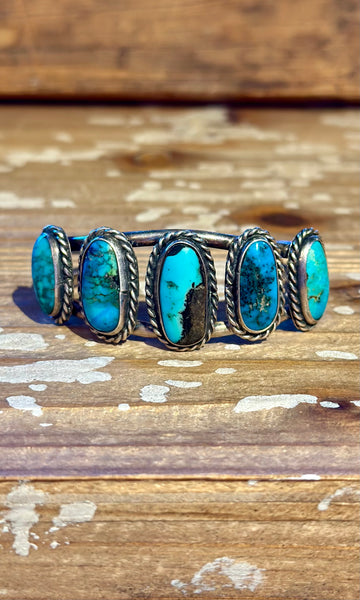 VINTAGE 60s NAVAJO TURQUOISE and Sterling Silver Cuff