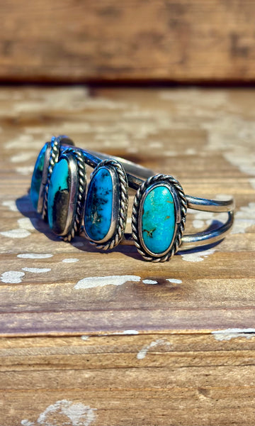 VINTAGE 60s NAVAJO TURQUOISE and Sterling Silver Cuff