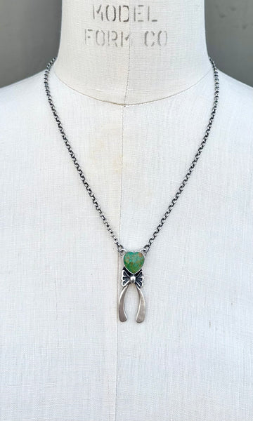 TOADLENA NAVAJO HEART & Bow Silver and Turquoise Necklace 26N06