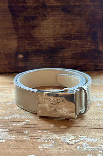 PRADA Milano 90s Silver  Leather Belt • Small