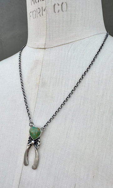 TOADLENA NAVAJO HEART & Bow Silver and Turquoise Necklace 26N06
