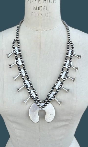 NAVAJO SQUASH BLOSSOM Turquoise & Sterling Silver Necklace