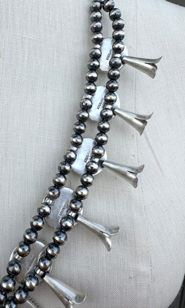 NAVAJO SQUASH BLOSSOM Turquoise & Sterling Silver Necklace