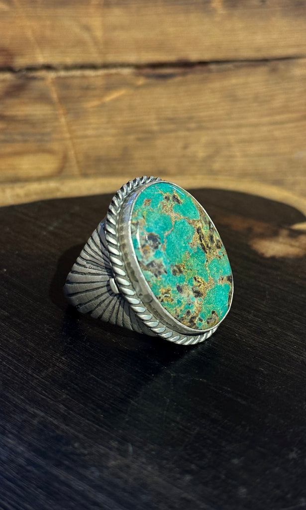 ABOVE THE SUN Navajo Sterling Silver & Turquoise Mens Ring 26R66 • Size 10