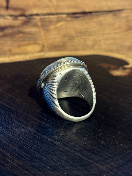 ABOVE THE SUN Navajo Sterling Silver & Turquoise Mens Ring 26R67 • Size 10