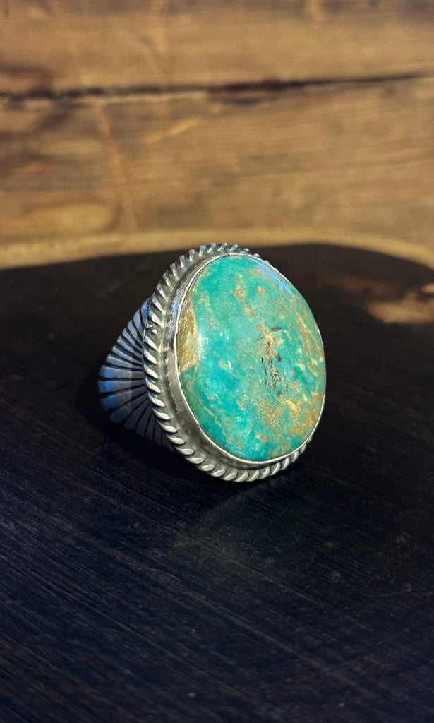 ABOVE THE SUN Navajo Sterling Silver & Turquoise Mens Ring 26R67 • Size 10
