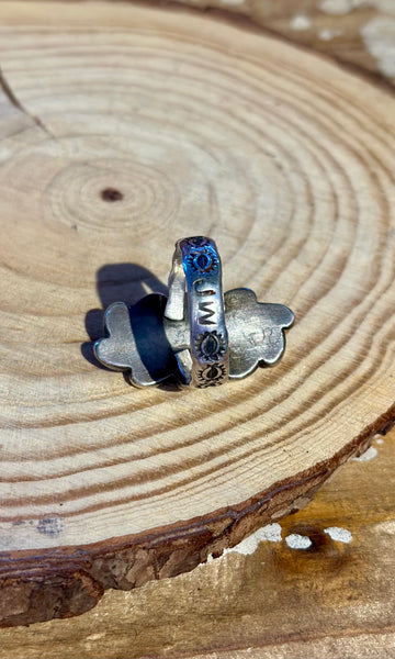 VINTAGE NAVAJO Coral & Sterling Silver Mid-Century Ring 26R64 • Size 7.5