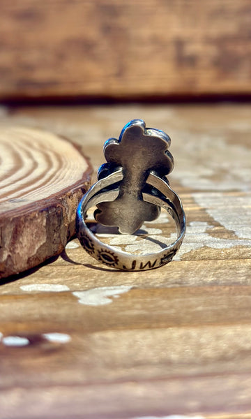 VINTAGE NAVAJO Coral & Sterling Silver Mid-Century Ring 26R64 • Size 7.5