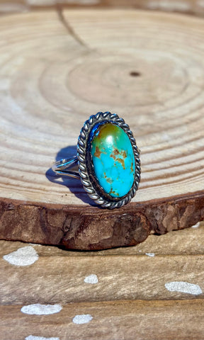 VINTAGE 70's NAVAJO Turquoise & Sterling Silver Ring 26R65 • Size 7