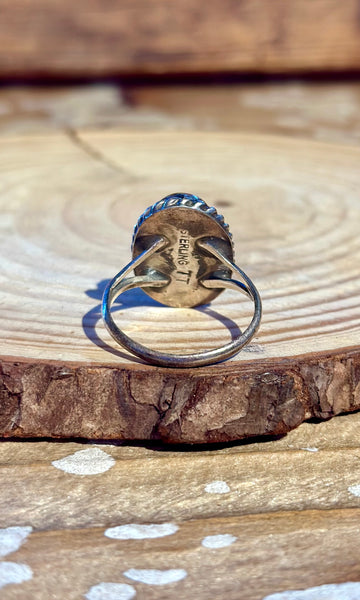 VINTAGE 70's NAVAJO Turquoise & Sterling Silver Ring 26R65 • Size 7