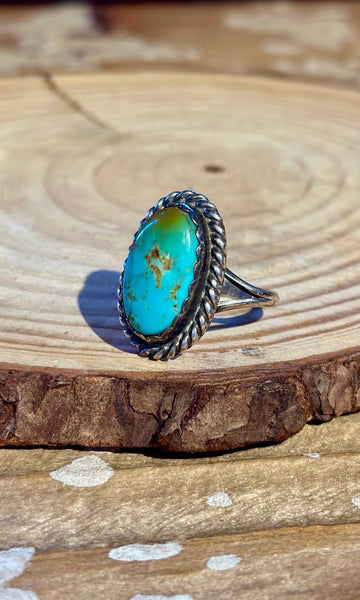 VINTAGE 70's NAVAJO Turquoise & Sterling Silver Ring 26R65 • Size 7